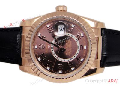 ROLEX SKY DWELLER 36mm ROSE GOLD / BLACK LEATHER  STRAP Men Replica Watch